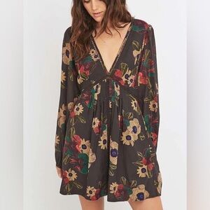 Free People Strawberry Fields Floral Swing Boho Mini Dress Size XS EUC